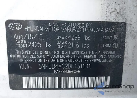 2011 Hyundai Sonata Gls from USA, damaged, VIN 5NPEB4AC2BH131646